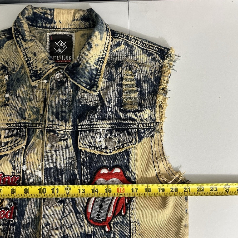 Imperious Mens Denim Vest Jean Large Distressed Acid Wash Rocker Streetwear - Picture 8 of 9